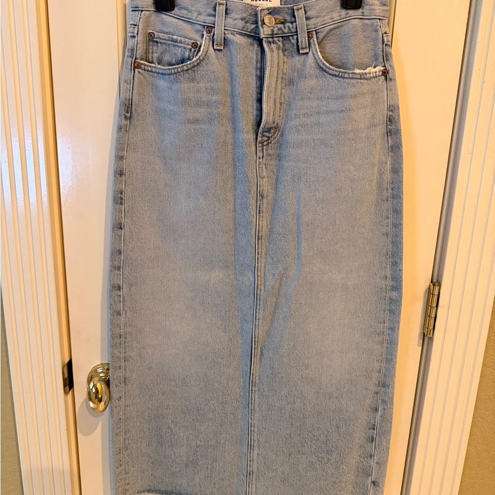 Light Wash Denim Midi Skirt Jeans - Women's